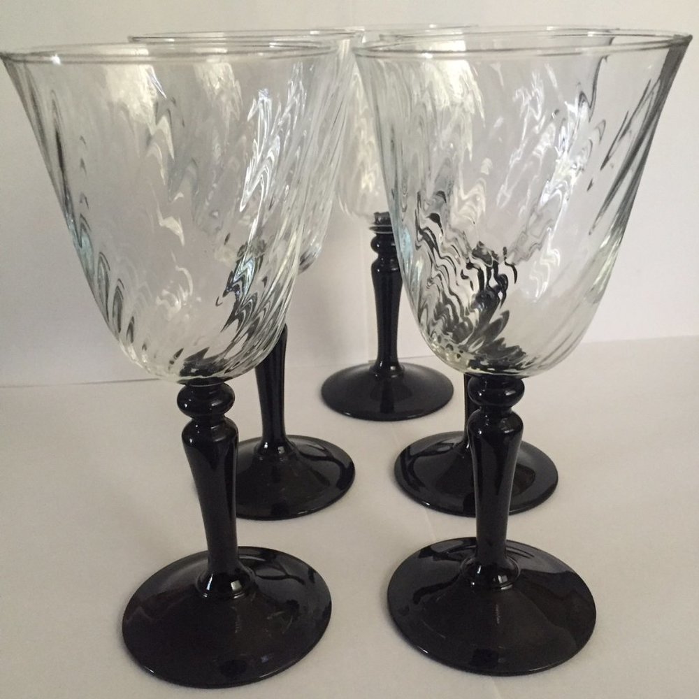 Vintage Luminarc Onyx Black Stem Wine Glasses - Picture 9 of 9
